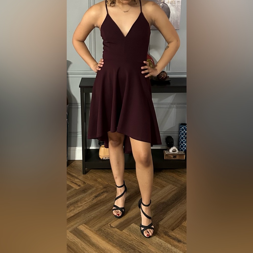 Windsor Burgundy Skater Dress with High-Low Hem